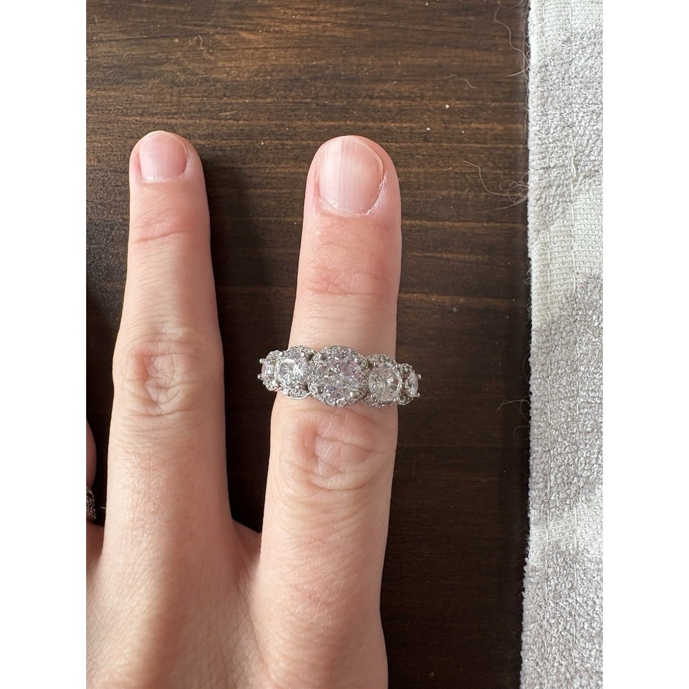 Sterling Silver 925 Round CZ 5-Stone Anniversary Engagement Ring‎ Size 6